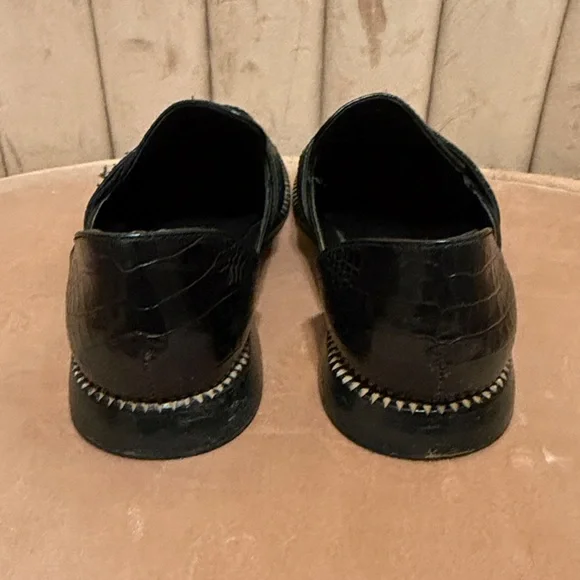 Freda Salvador Tash D’Orsay penny loafer in black embossed croc - Picture 6 of 11